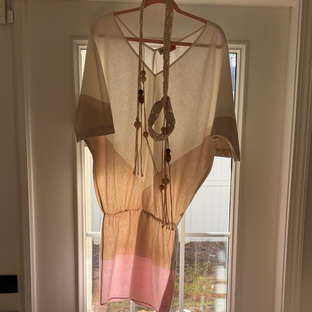Colorblock V-Neck Linen Dress